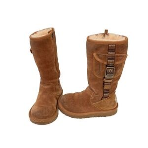 UGG Childs Australia 1968 RETRO CARGO Sheepskin Lined Tall Boots Chestnut Sz 10